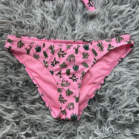Cabana Del Sol Pink Cactus Leaf Print 2 Piece Bikini Set, S - Picture 3 of 13